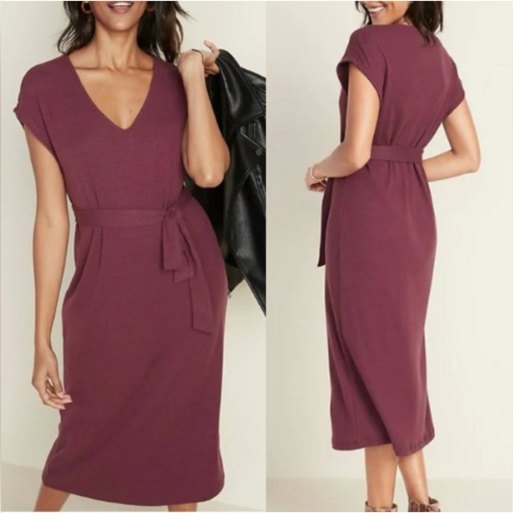 Old Navy Tie-Belt Rib-Knit Midi Shift Dress for Women